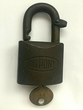 Antique Corbin Cabinet Lock Co.  Padlock W/key (dupont Logo) Pat.  Nov.  5,  1907