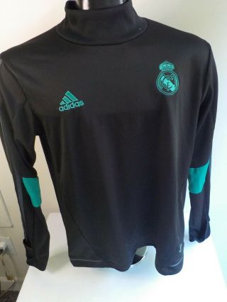 Adidas Real Madrid Long Sleeve Soccer Jersey - Black/turquoise - Polyester - Sz Large