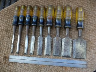 Vintage Buck Bros.  Beveled Edge Chisels Set Of 8 Buck 100 1/4 To 2 Inch