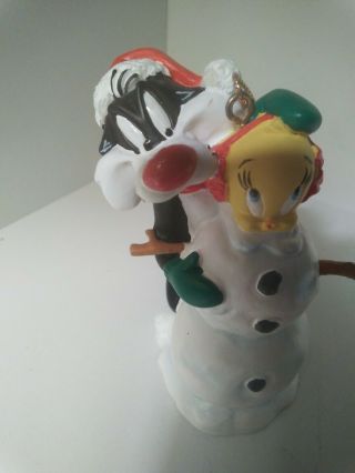 Vintage 1998 W.  B.  Looney Tunes Christmas Ornament Tweety Sylvester Snowman
