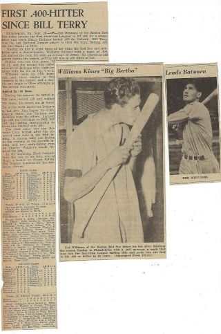 Ted Williams Boston Red Sox Last 400 Hitter In Mlb History Orig.  News Clips 1941