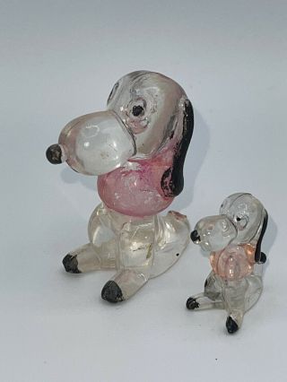 2 Vintage Snoopy Heavy Clear Painted Lucite Plastic Figurine Hong Kong 1960 