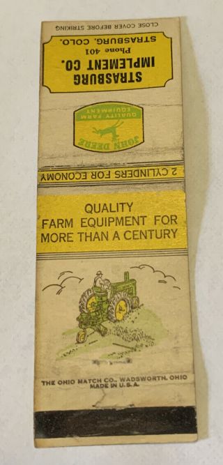 Vintage John Deere Quality Farm Equipment W/ Tractor Matchbook Cover Ad Nr L0071