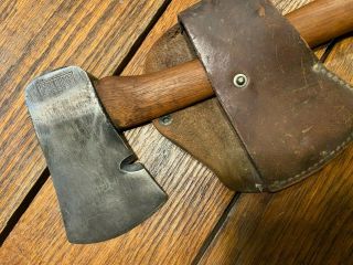 Vintage Collins House Carpenter Axe Hatchet Nail Puller With Leather Sheath