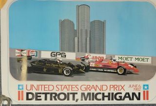 Vintage 1982 Detroit Grand Prix Promo Poster 24 " X 35 "