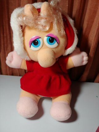 Vintage 1987 Jim Hensons Muppets Baby Miss Piggy Red Christmas Dress Plush