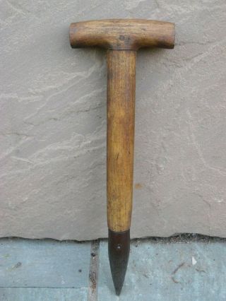 Vintage Garden Tool Wooden T Handled Garden Dibber With Steel Metal Tip
