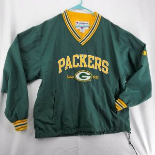 Vintage Green Bay Packers Pro Line Champion V Neck Windbreaker Pullover Large
