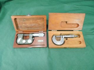 2 Vintage Machinist Tool Mitutoyo Micrometer No 510 - 202 0 - 1 " Plus Another Mic