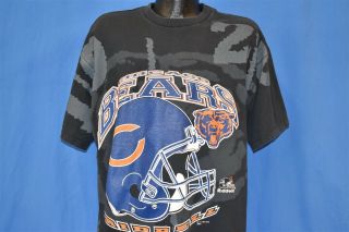 Vtg 90s Chicago Bears All Over Print Helmet Riddell Black T - Shirt Football Xl