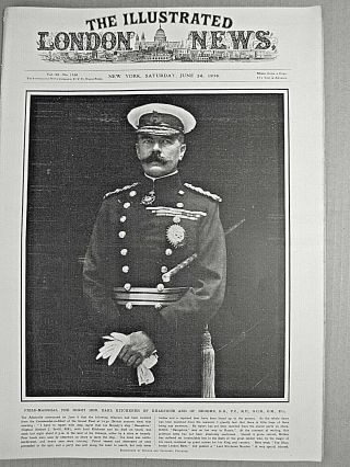 Lord Kitchener Death - Ship Sunk By German U - Boat - British Navy 1916 Newspaper