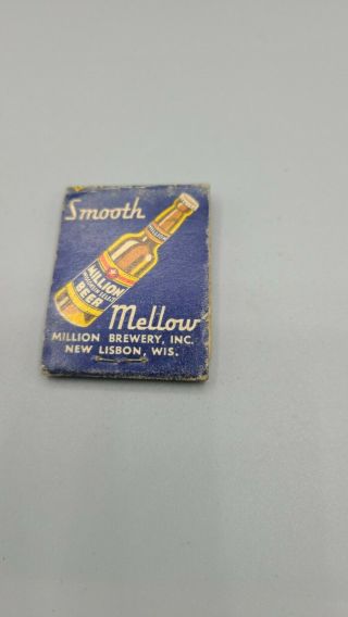 1930s? Million Wisconsin Select Beer Smooth Mellow Million Brewery Lisbon Wi
