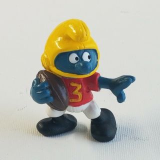 Smurfs Football Quarterback Smurf Vintage Schleich Figure Pvc 1980 Peyo Cartoon