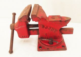 Vtg Wilton Scout 4 " Jaw Swivel Bench Vise Tool Pipe Jaws Anvil Back Cast Iron
