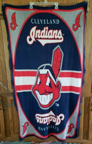 Vtg Mbl Cleveland Indians Chief Wahoo Throw Blanket Approximately 38  X 70