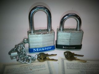 2 Vintage Master Lock Padlocks No.  15 Big Heavy Security