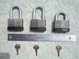 3 Vintage Master Lock Commercial No.  15 15 Heavy Duty Padlocks 2 With Keys Usa
