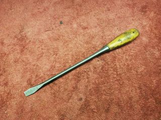 Vintage Irwin Us Of A Wood Handle Screwdriver 14 - 7/16” Usa Perfect Handle