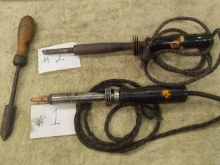 Vintage Electric Soldering Iron Cotton Cord Wood Handle Antique Montgomery Wards