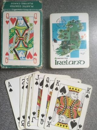 Greetings From Ireland Plastic Coated Playing Cards John Hinde Souvenir Map Vgc
