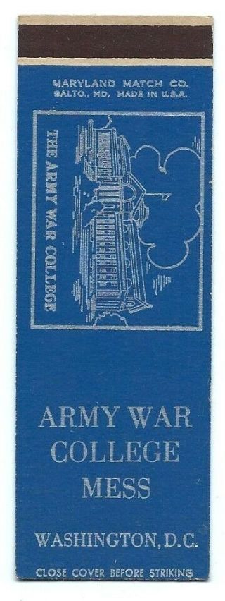 Army War College Mess Salesman Sample Matchbook - Military Ww Ii Washington D.  C.