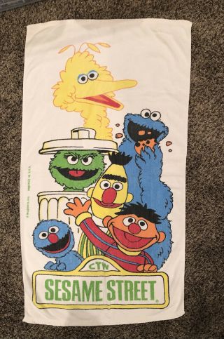 Vintage Sesame Street Beach Towel - Muppets,  Inc.  Big Bird Oscar The Grouch Etc.