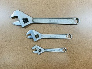 3 Vintage Proto 12 " 8 " And 6 " Adjustable Crescent Wrench