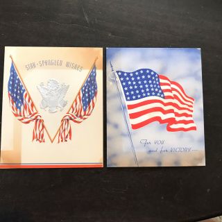 48 Star Us Flag E Pluribus Unum Silver Seal Vtg Wwii Good Luck Greeting Cards