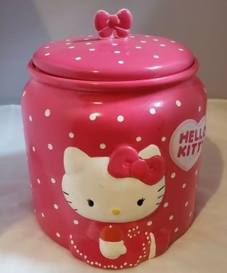 Hello Kitty By Sanrio 2012 Pink Bow Polka Dot Ceramic Cookie Jar