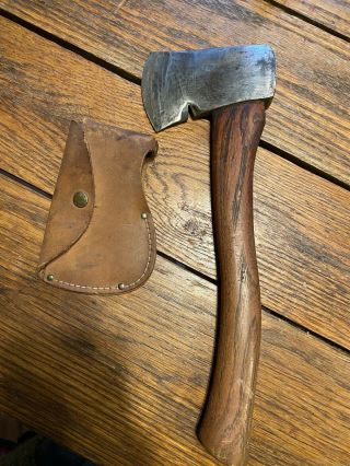 Vintage Plumb Usa Carpenter Hatchet Axe Nail Puller Leather Sheath Hickory Hand