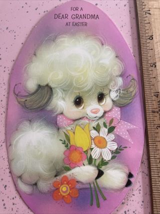 Vintage Easter Card Lamb Diecut Egg Shaped Grandma