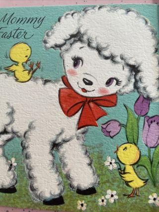 Vintage Easter Card Lamb Chicks Tulips Mommy