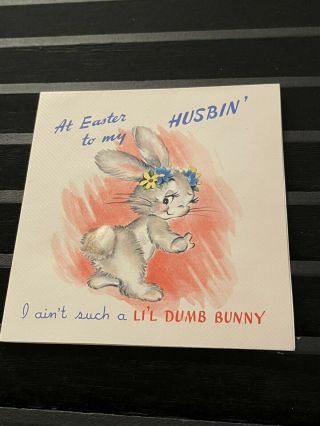 Vintage Greeting Card Easter Husband Bunny Rabbit Couple Rust Craft