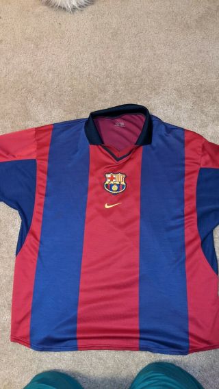Rare Vtg Barcelona Fc Soccer Jersey By Nike 2000 - 2001 Season Size L Center Logo