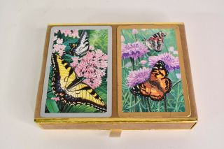 Vintage Congress Butterfly Pattern Double Deck Playing Cards W/case - Complete