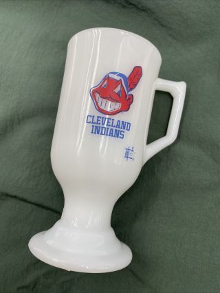 Vintage 70s Cleveland Indians Chief Wahoo Footed Milk Glass Mug Cup Mlb