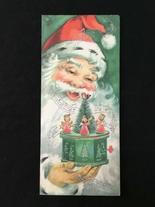 Vintage 8 " Tall Christmas Greeting Card Art Print Santa Face Music Box Large