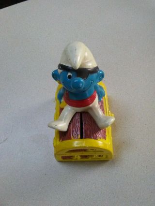 Vintage 1982 Smurfs Pirate Smurf On Treasure Chest Children 