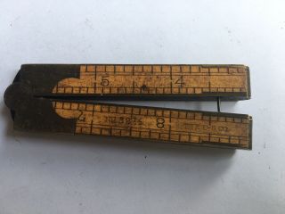 C S.  Co.  32 1/2 Boxwood & Brass 12” Folding Caliper Ruler Antique Old Vtg