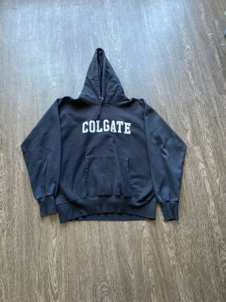 Vintage Colgate University Reverse Weave Type Hoodie Sweatshirt Size Xl Black