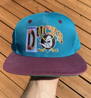 Vintage 1990’s Anaheim Mighty Ducks Snapback Hat Nhl Official Front Row Euc