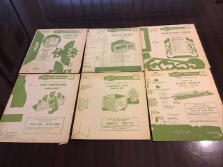 6 Vintage Hobbies Designs Instruction Sheets - Templates - Plans.  1950s Hms Eagle