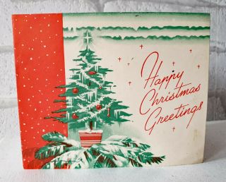Vintage 1940s Tree Baubles British Craft Christmas Greeting Card Eb1384