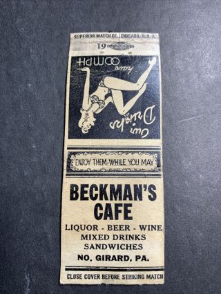 Beckman café ￼Pin Up Matchbook Cover North Girard Pennsylvania 2