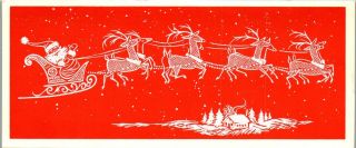 Money Holder Red White Santa Claus Reindeer Deer Mcm Vtg Christmas Greeting Card