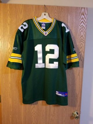 Green Bay Packers Aaron Rodgers 12 Sewn Authentic Reebok Jersey Sz 54 Euc