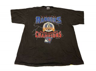 Vintage 1994 Nhl York Rangers Stanley Cup T - Shirt Black 2xl Tultex B6