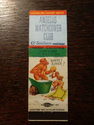 Vintage Match Matchbook Cover: Angelus Matchcover Club,  Southern California F