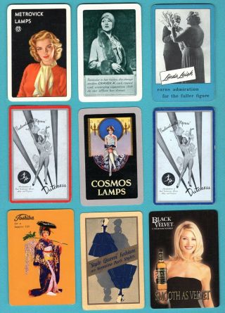 9 Single Swap Playing Cards Ladies On Advertisements Vintage Deco Girls Ads