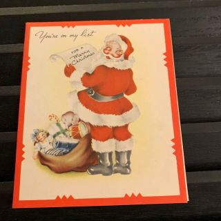 Vintage Greeting Card Christmas Santa Claus Toys Bag Doll